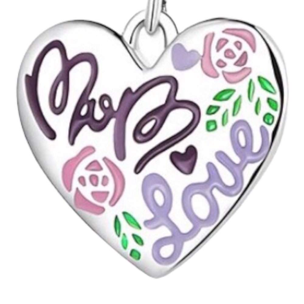 Sterling Silver Mom Heart Charm Love Mom Pendant Gift for Mother